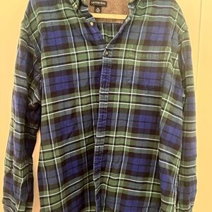 Lands' End Men's Blue and Green Plaid Shirt